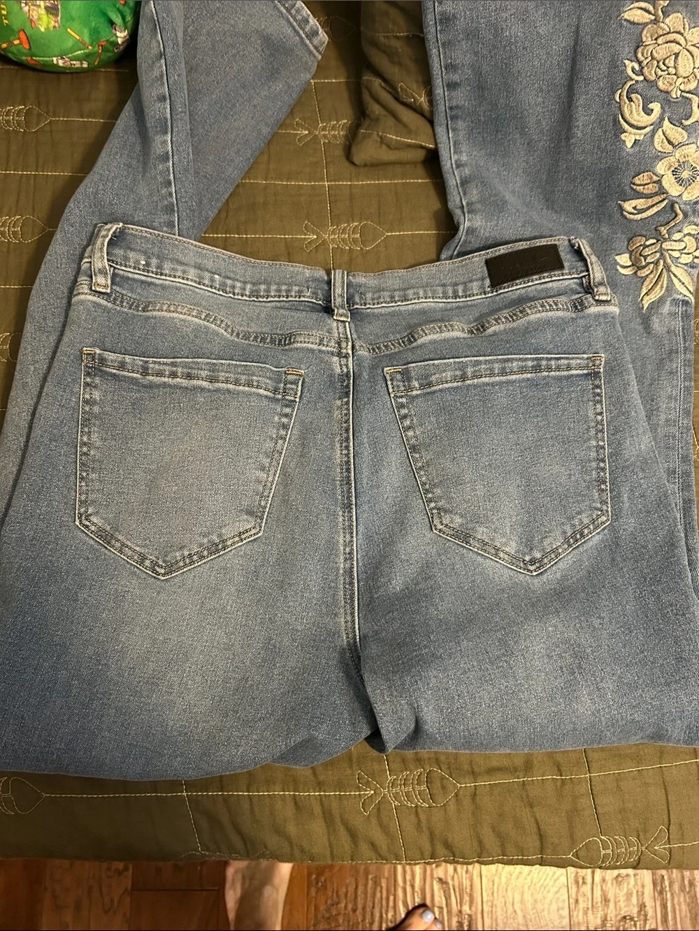 Nicole Miller Light Blue Embroidered Flare Jeans - Picture 5 of 7